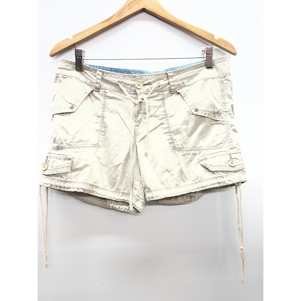 Y2K Unionbay Khaki Cargo Shorts Womens 9 Beige Cotton Utility Drawstring Summer